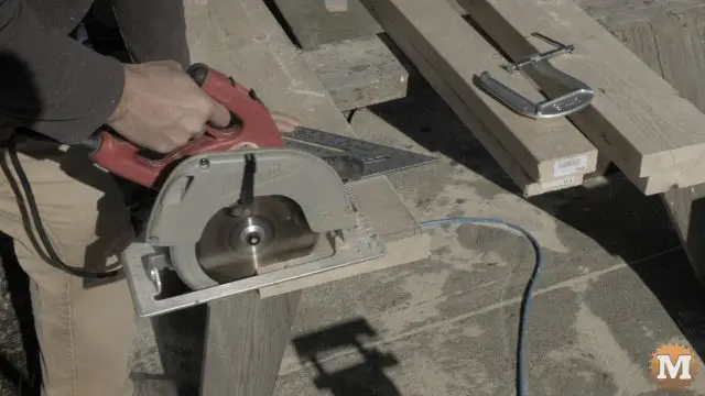 circular saw and large speed square for cutting lumber to length