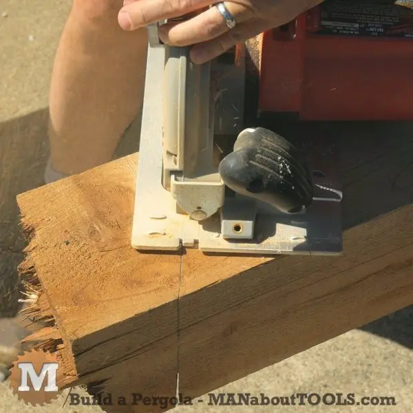 cutting a post with a circular saw