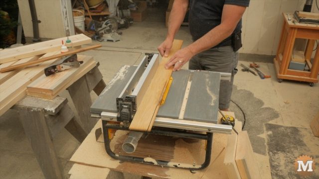 Following the garden box plans and ripping the angled inset on a table saw
