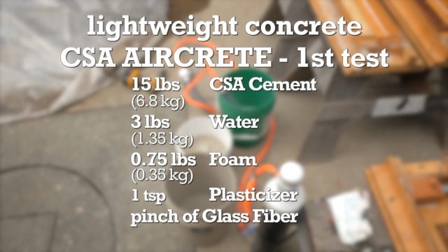 aircrete formula and ingredient blend for this test batch