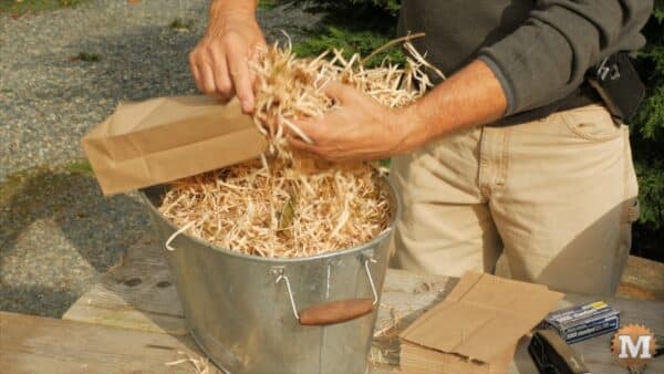 Stuff the shavings loosely in the bag Stuff the shavings loosely in the bag