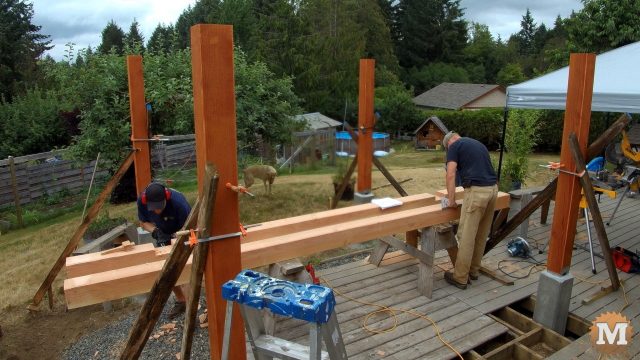 cutting beams on saw horses