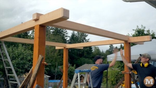 - High five!! First four beams in place. High five!! First four beams in place