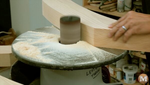 Sanding the back curve of the larger brace Sanding the back curve of the larger brace