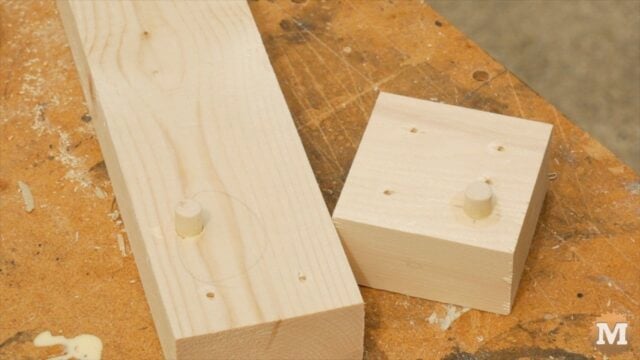 Sides and end block with dowel glued in