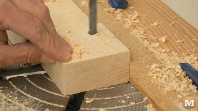 Drilling dowel hole on drill press