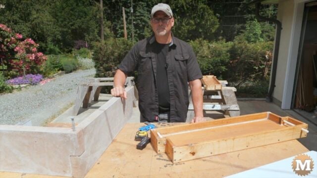 Concrete Garden Box Simple Form - Kent with wooden form and concrete panels pinned together