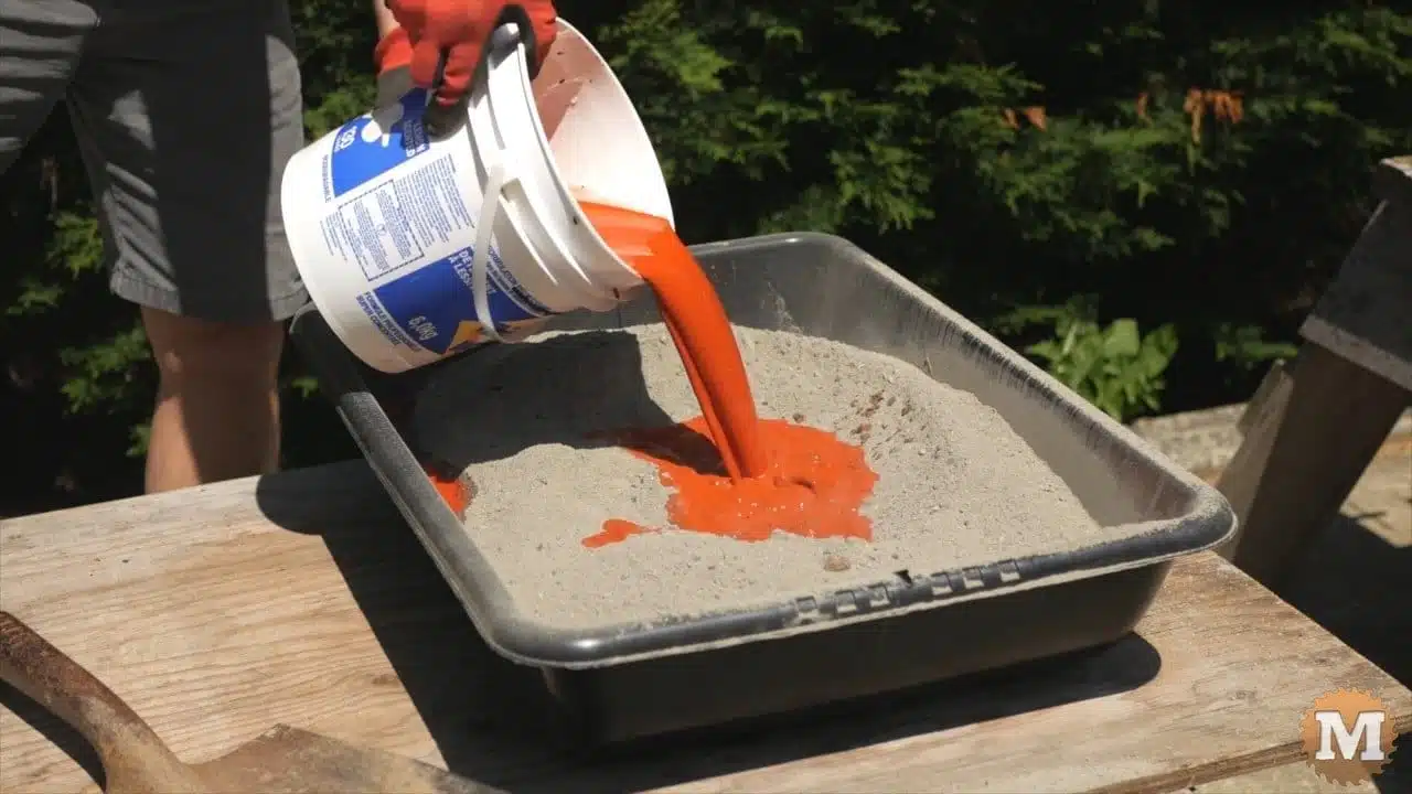 DIY Concrete Garden Box Easy Form - Add diluted dye to dry concrete mix