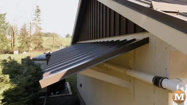 Workshop awning frame made from wood with a steel roof