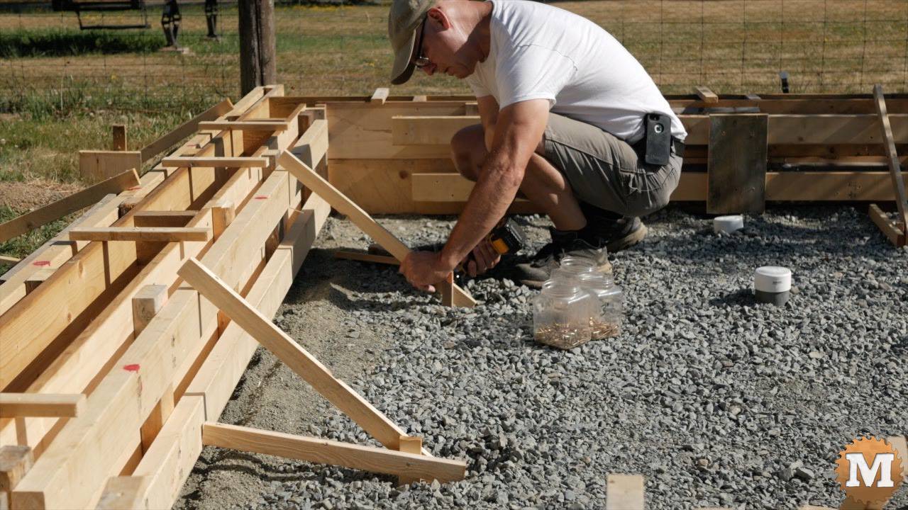 Staking and supporting the wood forms before pouring concrete