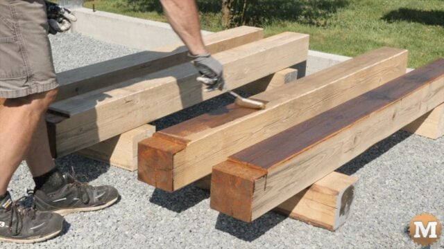 Rolling on stain for greenhouse corner posts
