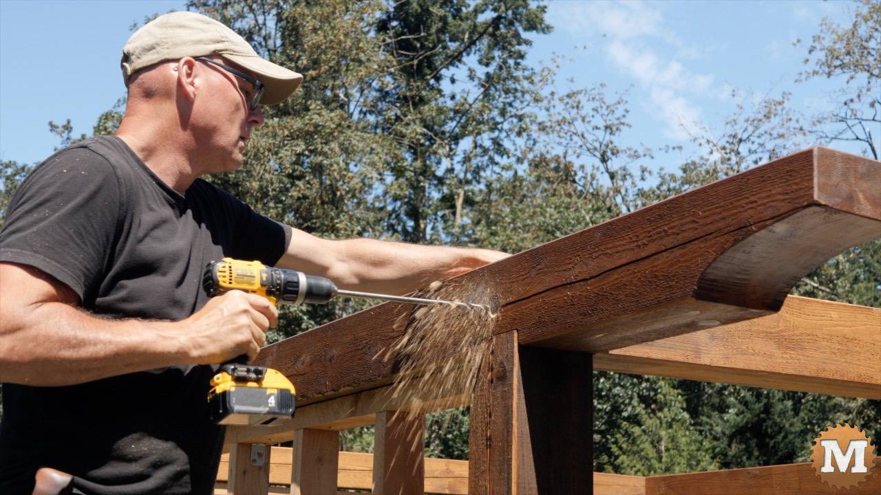 Drilling through beam into horizontal cross tie