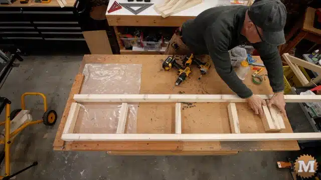 Laying out the upper shelf on the workbench