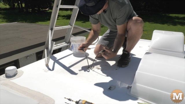 Sorting the solar wires that penetrated the roof of the camper
