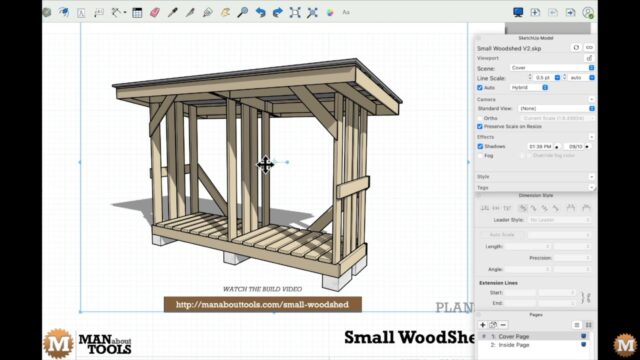 Screen captures from the Sketchup Layout for creating dimensioned drawings and plans