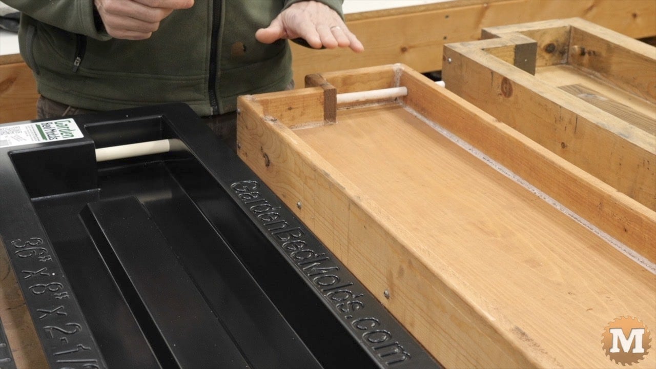 the new plastic molds incorporate the hole forming pipe I designed for my 4th wooden mold