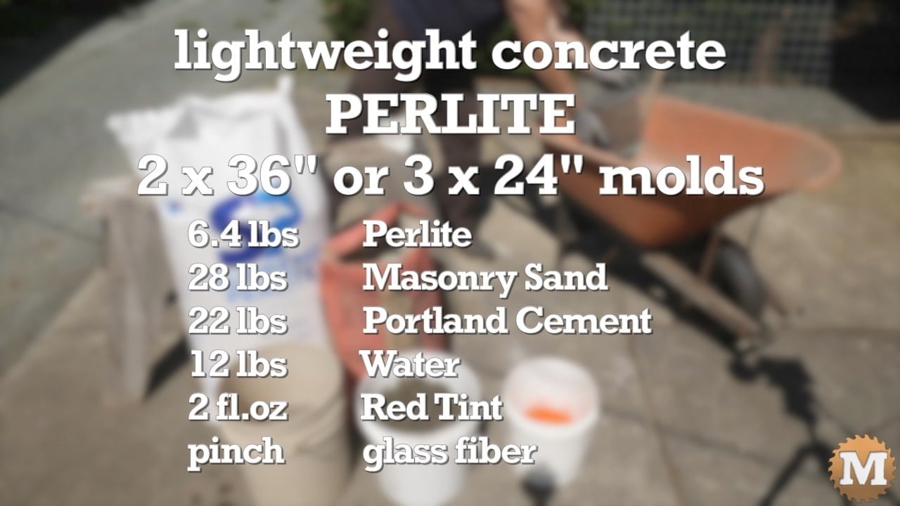 A graphic of a perlite lightweight concrete recipe