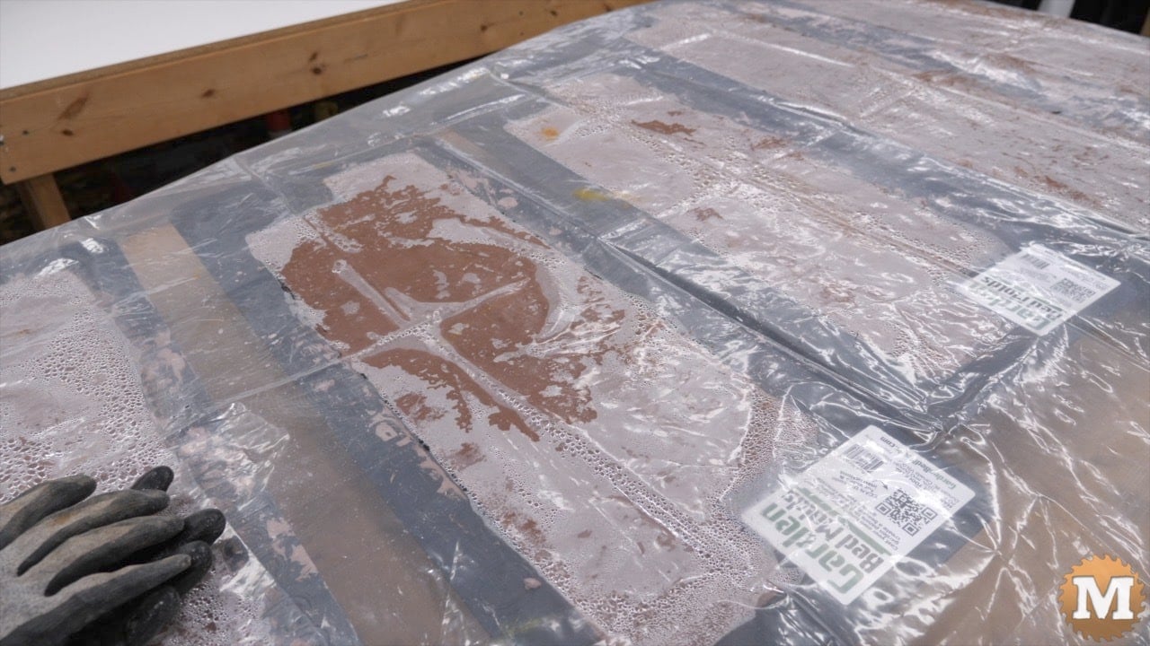 Cast concrete under plastic