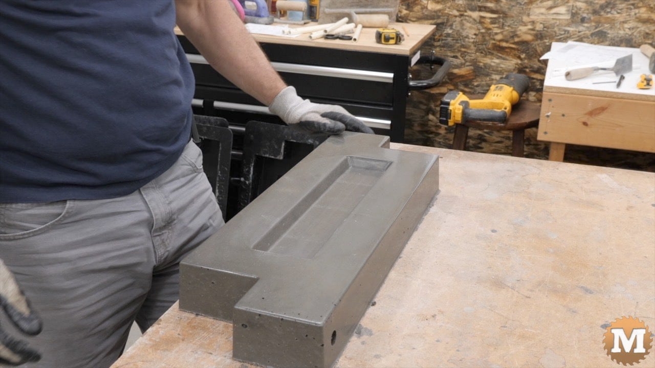 a concrete casting sitting on a workbench