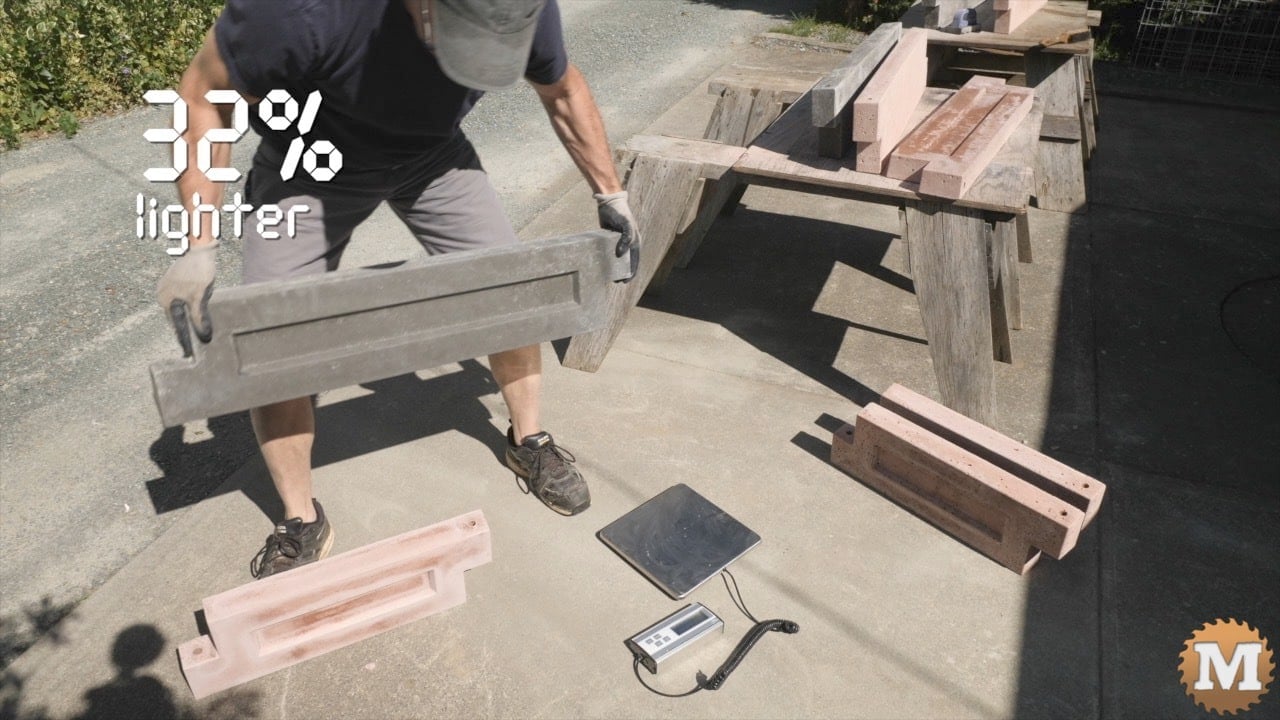 weight comparison between regular concrete and lightweight blends