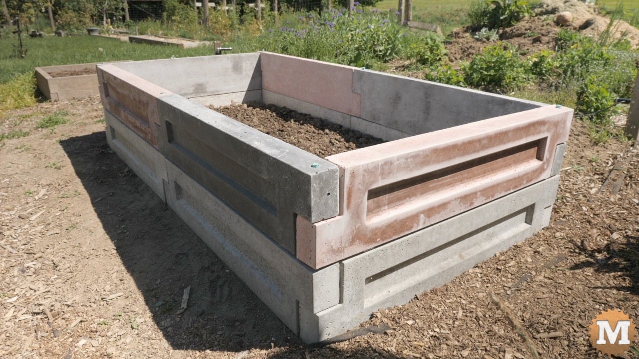 half full double stacked concrete garden box