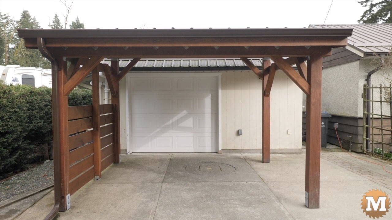 A wooden lean-to pavilion