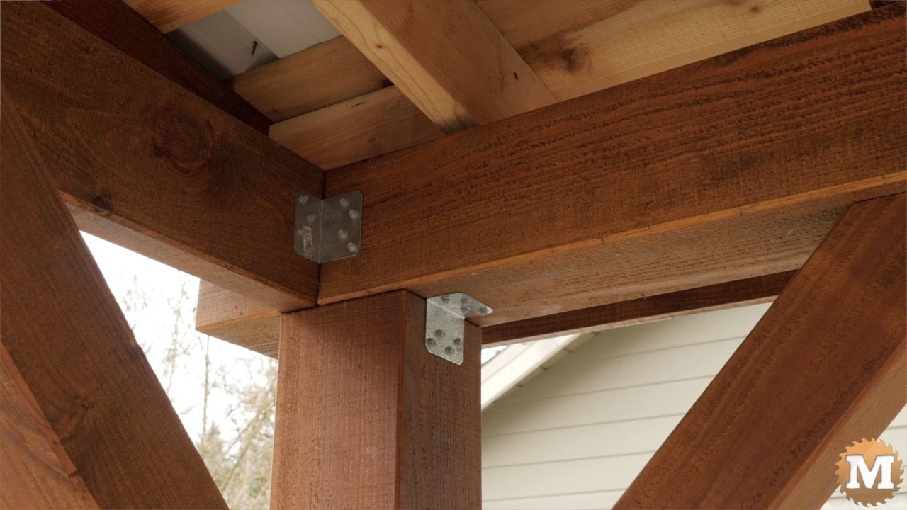Underside of wooden pavilion