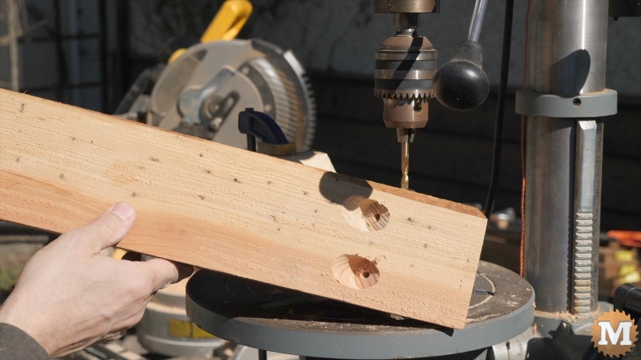 Countersunk holes in a wooden brace