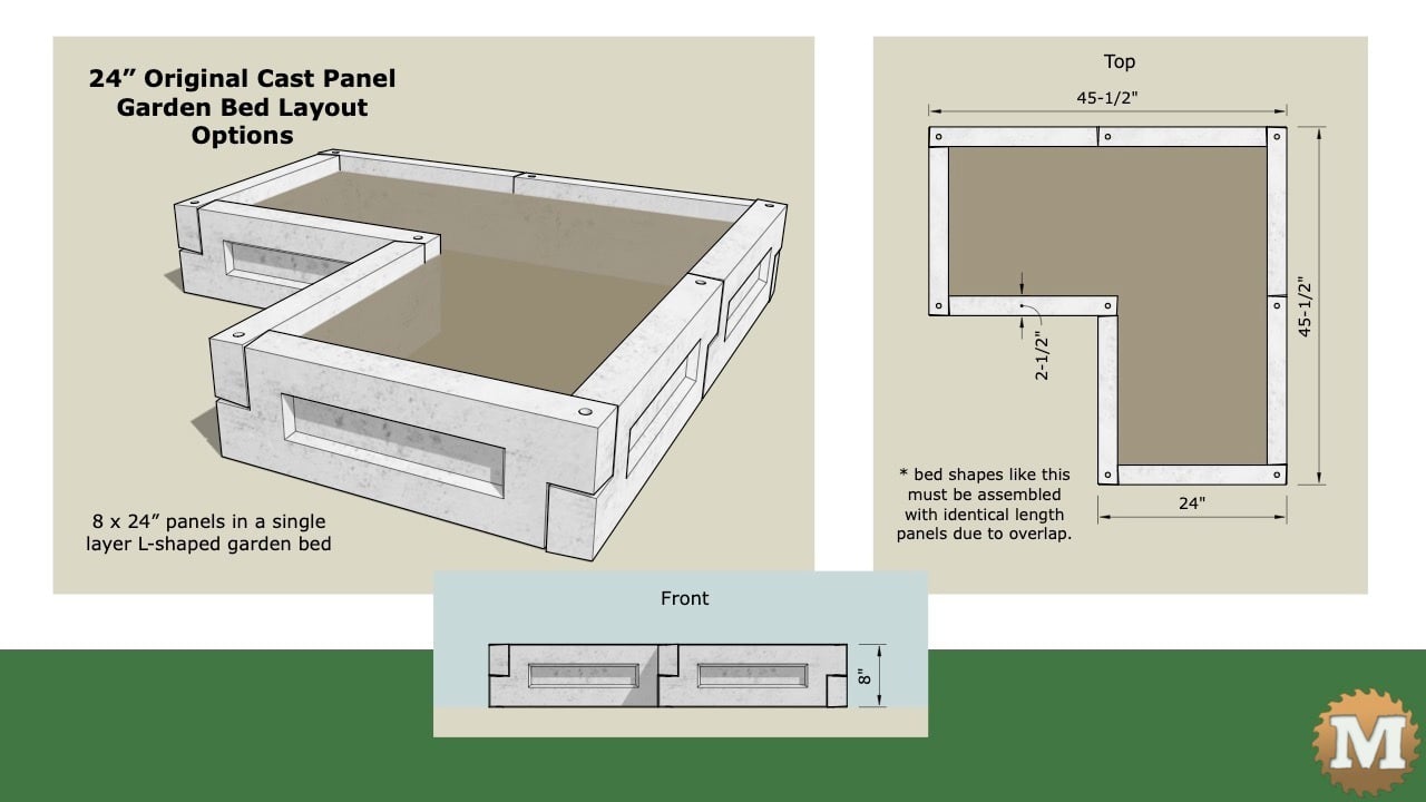 concrete garden bed 24 inch panel L shape single row