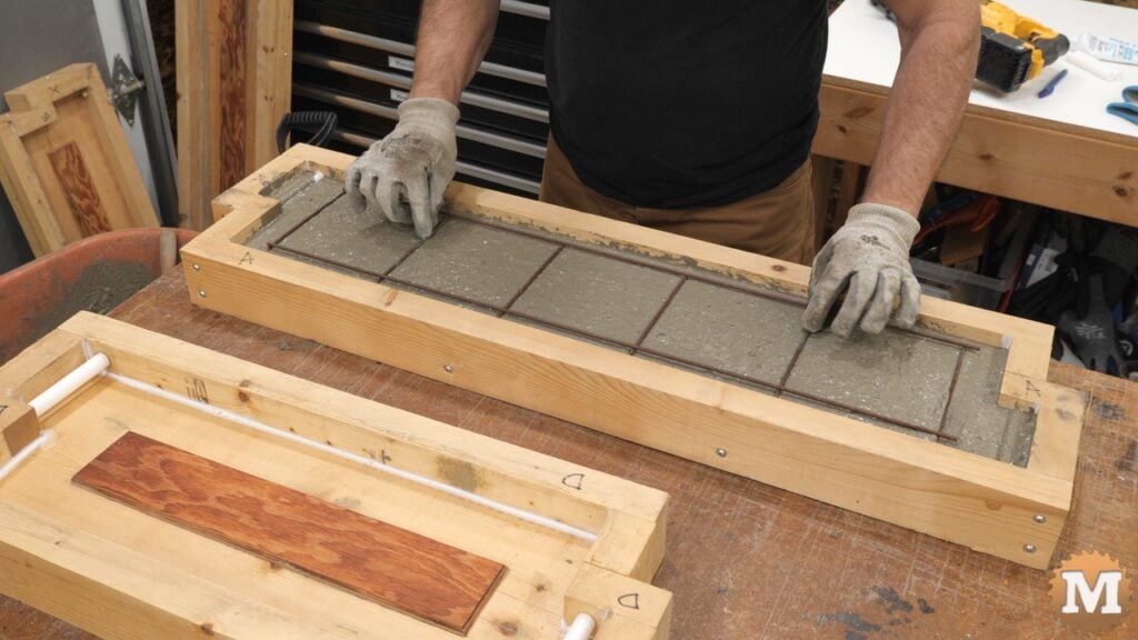 setting a wire grid on fresh concrete